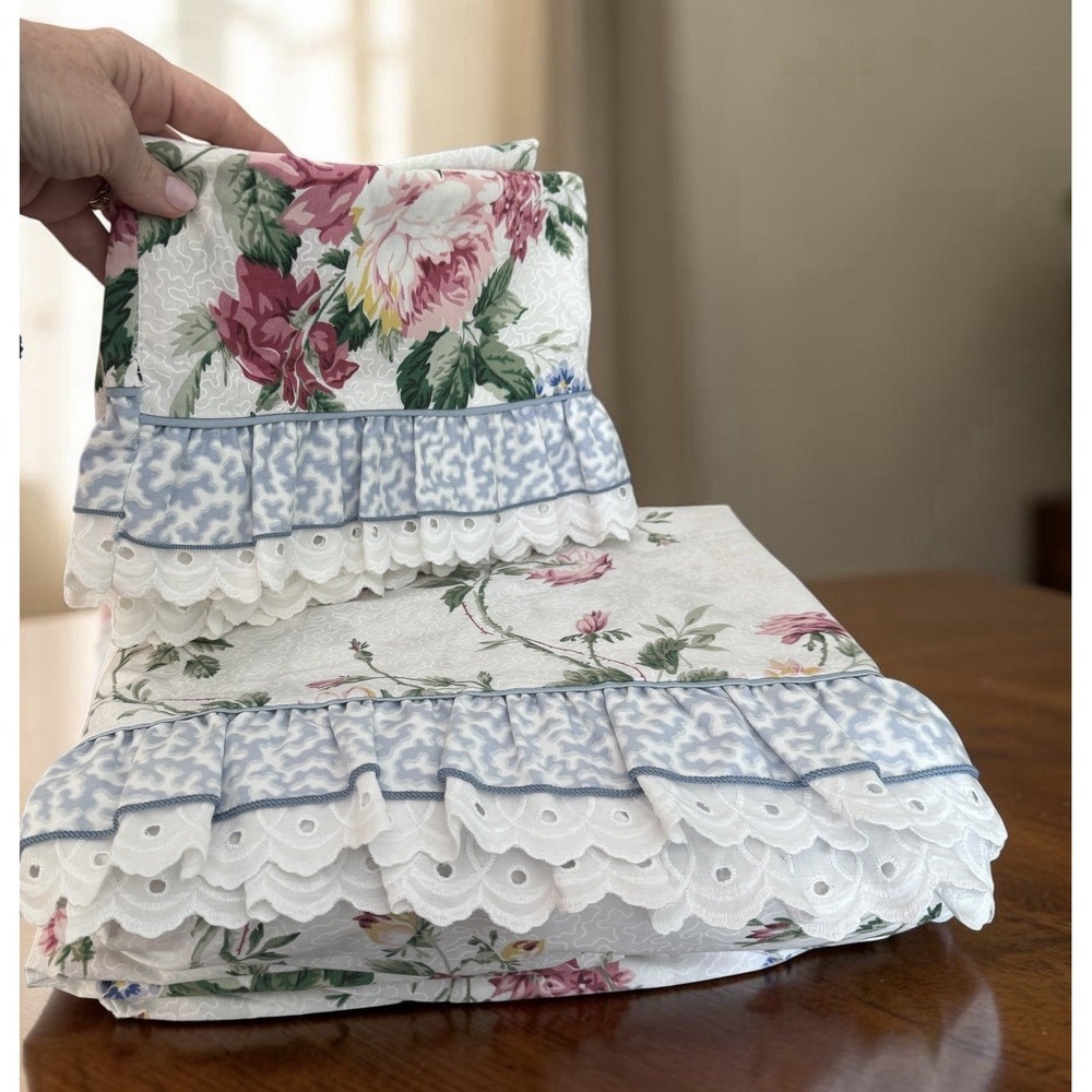 VTG Waverly Belle Rive FULL/DOUBLE Sheet Set 4 piece Cottagecore Rose Ruffle